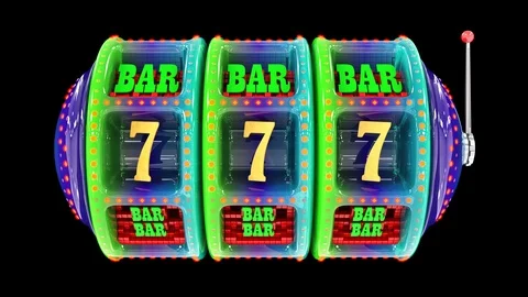 Multi-colored slot machine hitting a 777 jackpot and exploding golden coins Video stock 125244298