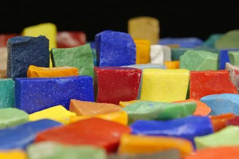 Multi-colored smalt from old Soviet mosaics. Smalt is colored, opaque,dull .. Stock Photos