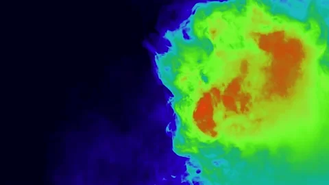 Multi-colored smoke, on a black background, smooth, steam, in the center, in Stock Footage 154766467