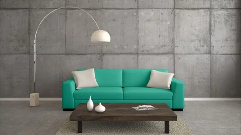Multi colored sofa in living room with alpha mask as 3D rendering Stock Footage 111037278