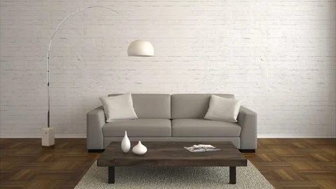 Multi colored sofa in living room with alpha mask as 3D rendering Stock Footage 111040230