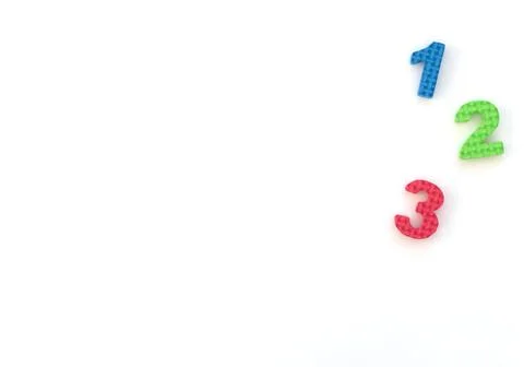Multi-colored soft numbers 1, 2, 3 on white background. Back to school, teach Stock Photos