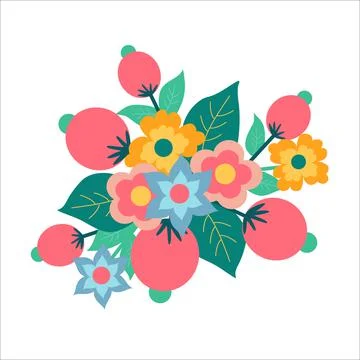 Multi-colored spring bouquet of flowers. Template for a greeting card. Stock Illustration