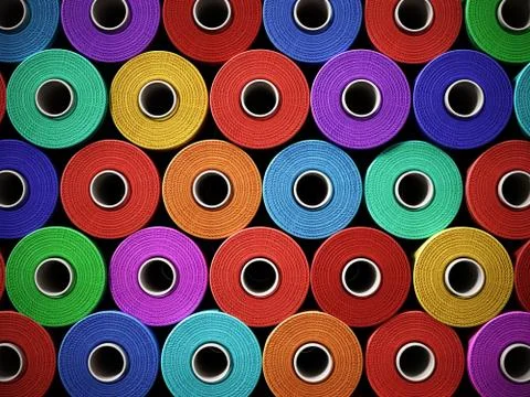 Multi colored stacked threads background. 3D illustration Illustrazione stock