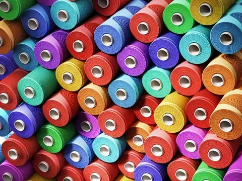 Multi colored stacked threads background. 3D illustration Stock Illustration