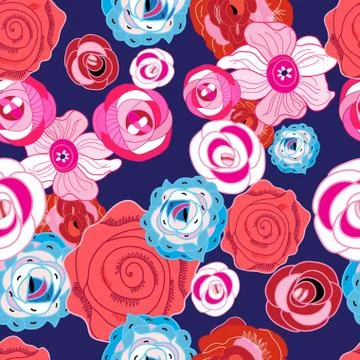 Multi-colored summer pattern different roses Stock Illustration