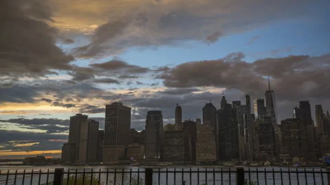 Multi-Colored Sunset in Time-Lapse Over New York City Stock Footage 251810099
