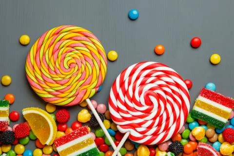 Multi-colored sweets and chewing gum background Stock Photos