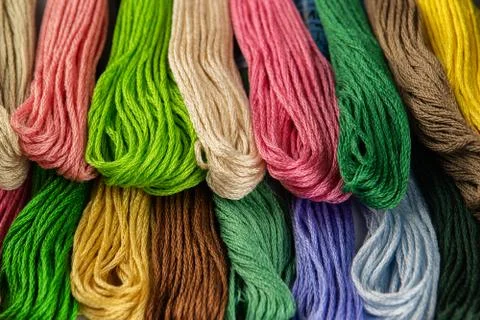 Multi-colored threads for embroidery. Stock Photos