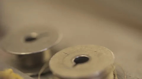 Multi-colored threads in spools for a sewing machine Stock Footage 266139558