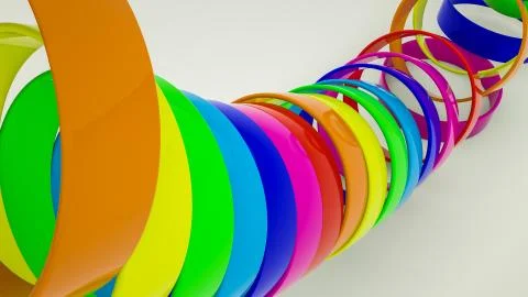 Multi-colored three-dimensional rings. rainbow background. 3d render illustra Stock Illustration