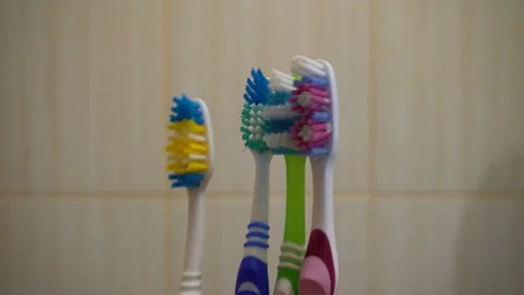 Multi-colored toothbrushes 4K | Stock Video | Pond5