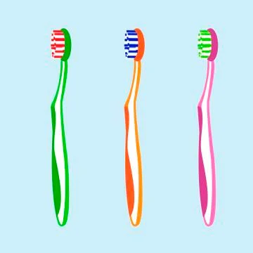 Multi-colored toothbrushes. Violet, green, orange. Stock Illustration
