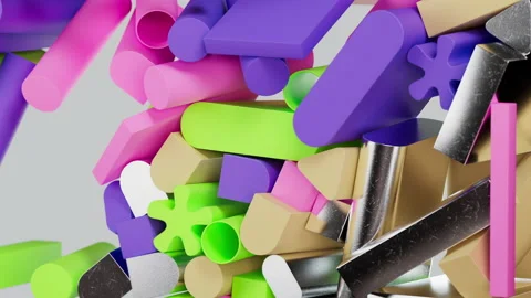Multi-colored toy figures move chaotically on a white background Stock Footage 204036141