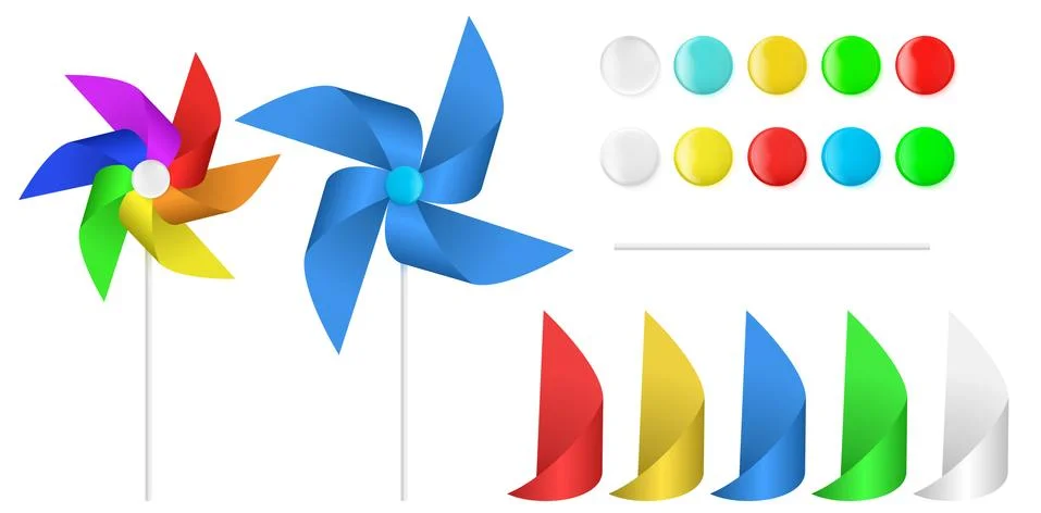 Multi colored toy paper windmill propeller. Stock Illustration