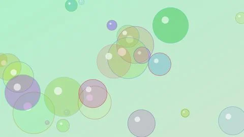 Multi colored transparent spheres and bubbles floating on soft light green .. Ilustración de archivo