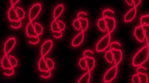 Multi-colored Treble Neon Clefs spin looped on a black screen. Stock Footage 300615383