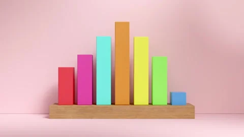 Multi-Colored Trend Chart, Wooden Platform, Against Pink Backdrop Stock Footage 311167330