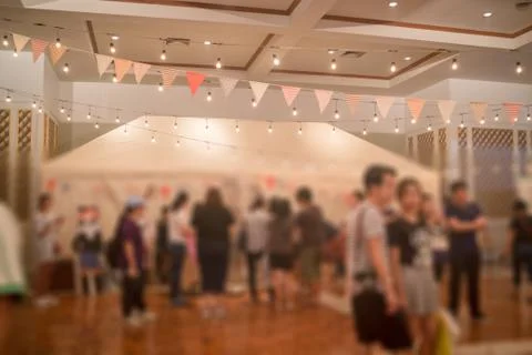 Multi Colored Triangle Flags Hanging Indoor Party Stock Photos