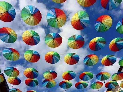 Multi-colored umbrellas. Stock Photos