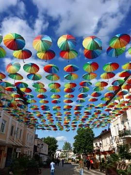 Multi-colored umbrellas. Stock Photos