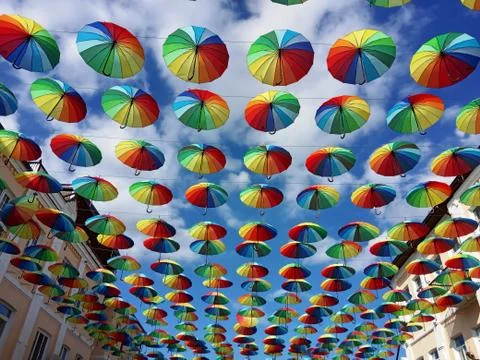 Multi-colored umbrellas. Stock Photos