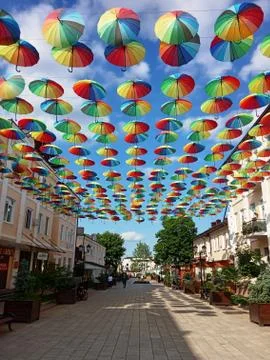 Multi-colored umbrellas Stock Photos