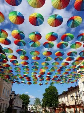 Multi-colored umbrellas. Stock Photos