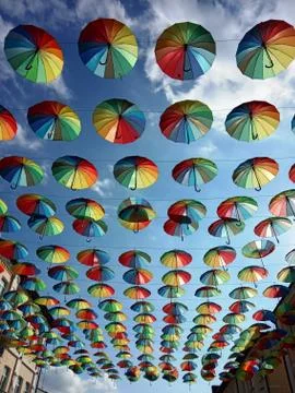 Multi-colored umbrellas. Stock Photos