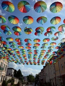 Multi-colored umbrellas Stock Photos