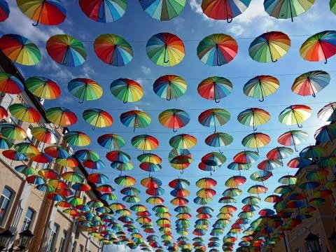 Multi-colored umbrellas Stock Photos