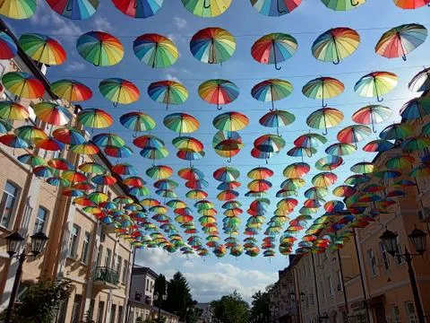 Multi-colored umbrellas Stock Photos