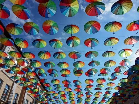 Multi-colored umbrellas. Stock Photos