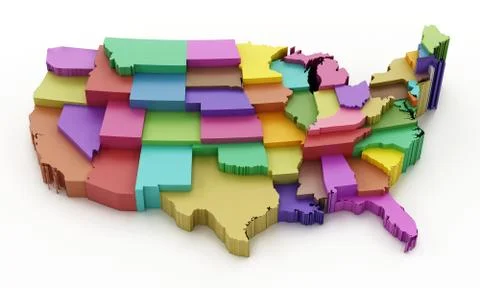 Multi colored USA map showing state borders. 3D illustration Stock Illustration