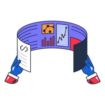 Multi Colored User Hands Hold Flexible Screen Icon Stock Illustration