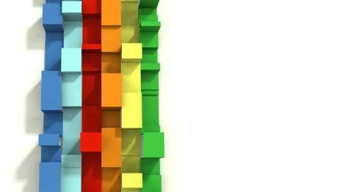 Multi Colored Vertical 3D Illustrated Geometric Ribbons on a White Background Stock Illustration