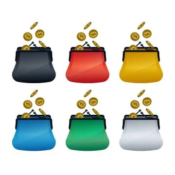 Multi colored wallet icons with dollar coins Stock Illustration