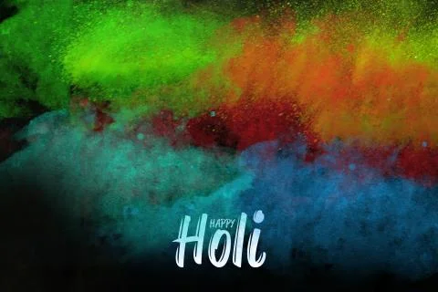 Multi - Colorful dust explode at black background. Celebrate Indian Holi fest Foto stock