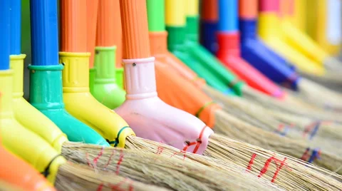 Multi colors dry grass broom, hand made from nature in Thailand. Stock Footage 51453746