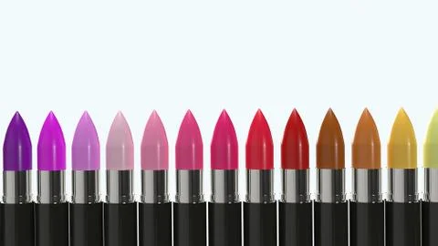 Multi colour  lipsticks  3d rendering for cosmetics concept. Stock Illustration