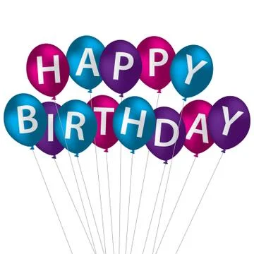 Multi coloured bright balloon bunch Happy Birthday card in vector format. Stock Illustration