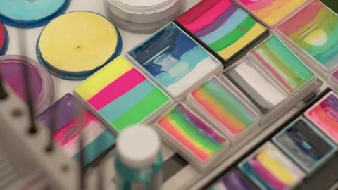 Multi-coloured face paint palettes Stock Footage 280484543