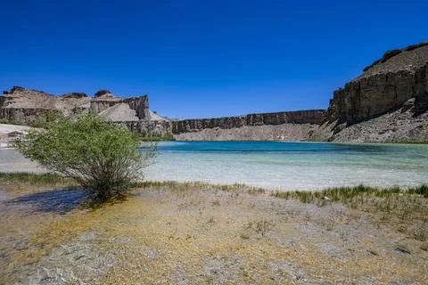 Multi coloured lake at Band-e-Amir National Park presents natural beauty in Stock Photos