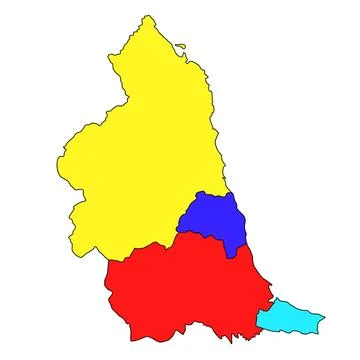 Multi coloured map of North East England is a region of England, with borde.. Stock Illustration