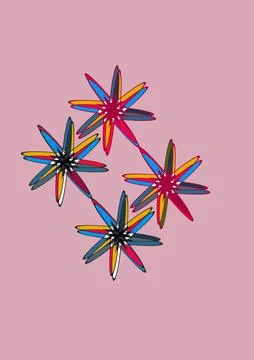 Multi-Coloured Overlapping Geometric Starburst Ornaments on Dusty Rose Pi Stock Illustration