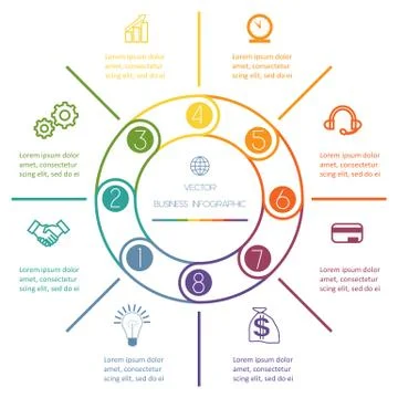 Multi-coloured ring Infographic eight positions イラスト素材