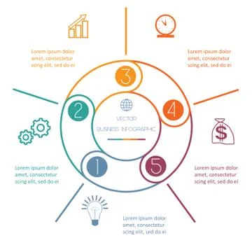 Multi-coloured ring Infographic five positions Stock Illustration