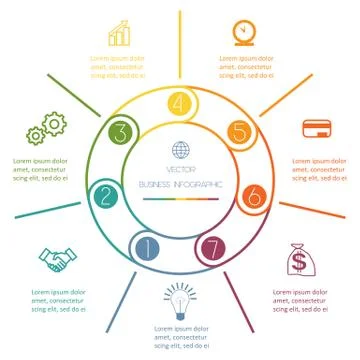Multi-coloured ring Infographic seven positions Stock Illustration