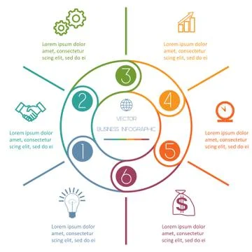 Multi-coloured ring Infographic six positions Stock Illustration