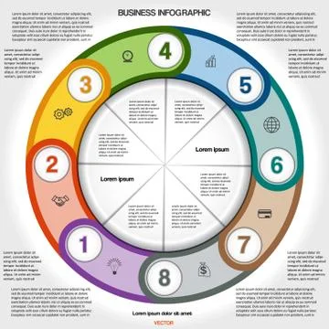 Multi-coloured ring numbered template for eight positions Stock Illustration